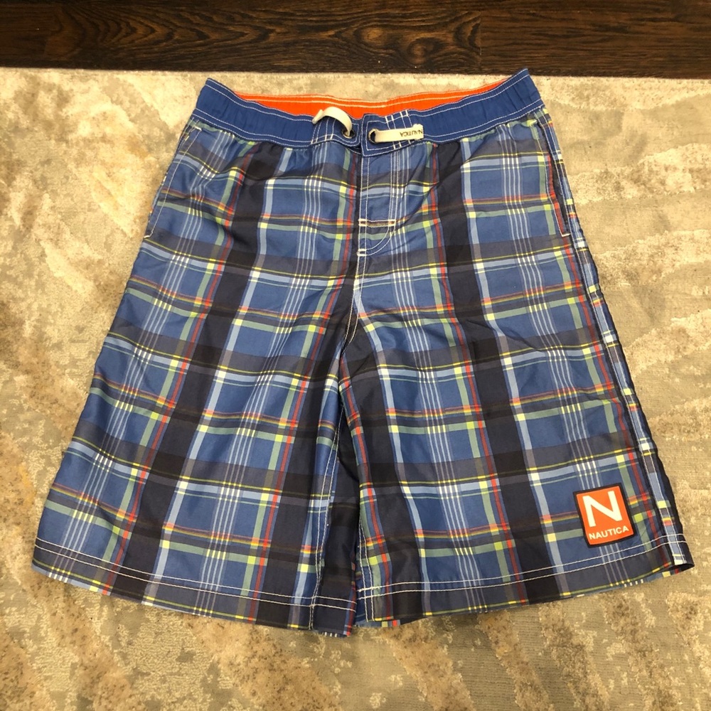 Nautical Boys’ Plaid Swim Trunks